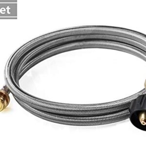 DOZYANT 6 Feet Stainless Braided Propane Hose Adapter with Propane Tank Gauge, 1 lb to 20 lb Propane Converter Hose for Propane Stove, Tabletop Grill and More 1lb Portable Appliance