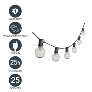 Sterno Home 25-Ft Clear Globe Outdoor Incandescent String Lights G40 Bulbs on Black Cord – For Backyard, Weddings, Patio, Porch, Tents and more