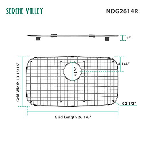 Serene Valley Sink Grid 26-1/8" x 13-15/16", Rear Drain with Corner Radius 2-1/2", Bottom Grid NDG2614R