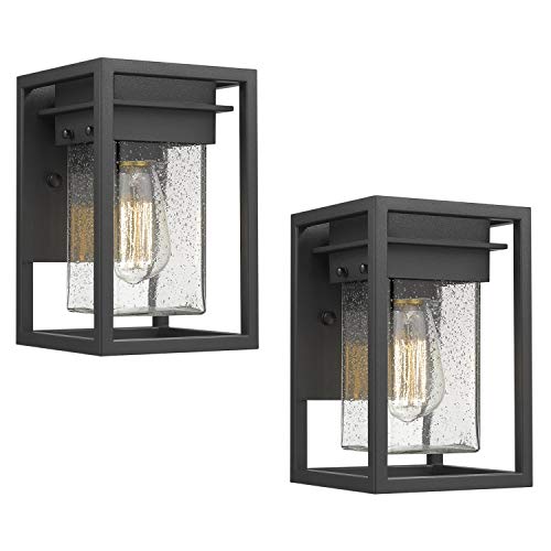 Osimir Outdoor Wall Sconce 2 Pack, Modern 1-Light Outdoor Wall Lighting Fixtures in Black Finish with Bubble Glass Lamp Shade, Outdoor Patio Porch Wall Mount Light 2103-1W-2PK