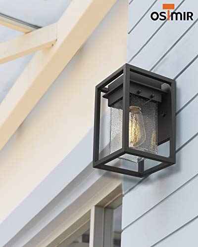 Osimir Outdoor Wall Sconce 2 Pack, Modern 1-Light Outdoor Wall Lighting Fixtures in Black Finish with Bubble Glass Lamp Shade, Outdoor Patio Porch Wall Mount Light 2103-1W-2PK
