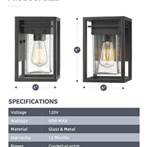 Osimir Outdoor Wall Sconce 2 Pack, Modern 1-Light Outdoor Wall Lighting Fixtures in Black Finish with Bubble Glass Lamp Shade, Outdoor Patio Porch Wall Mount Light 2103-1W-2PK