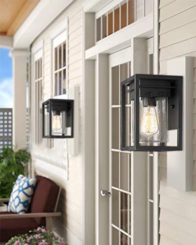 Osimir Outdoor Wall Sconce 2 Pack, Modern 1-Light Outdoor Wall Lighting Fixtures in Black Finish with Bubble Glass Lamp Shade, Outdoor Patio Porch Wall Mount Light 2103-1W-2PK