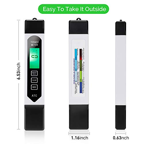 Professional Water Quality Tester，EC TDS meter, 4 in 1 Portable High Precision Digital TDS PPM Meter, Ideal ppm Meter for Drinking Water, Hydroponics and Water purifier