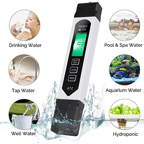 Professional Water Quality Tester，EC TDS meter, 4 in 1 Portable High Precision Digital TDS PPM Meter, Ideal ppm Meter for Drinking Water, Hydroponics and Water purifier