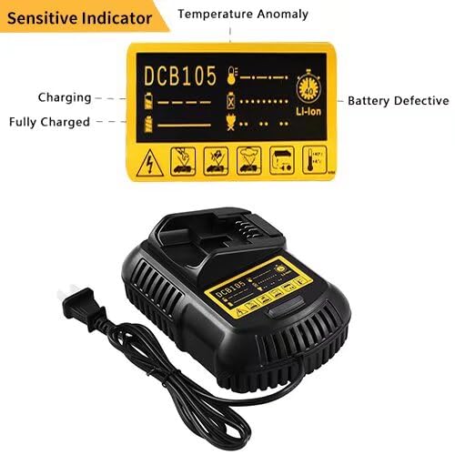 DCB105 Battery Charger Replacement for Dewalt 12V/20V Max Lithium Ion Battery Charger DCB107 DCB112 DCB115 DCB101 Compatible with Dewalt DCB203 DCB204 DCB206 DCB201 DCB120 Cordless Power Tools Battery