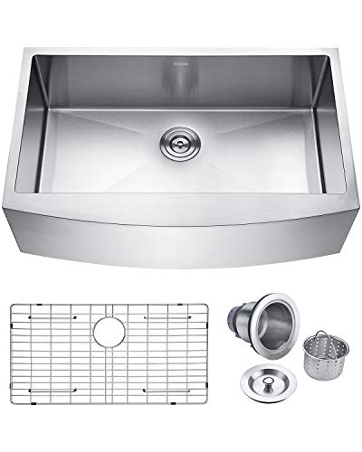 Keonjinn Kitchen Sink, 33-inch Apron-front Farmhouse 16 Gauge Stainless Steel Single Bowl