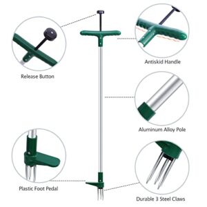 Ohuhu Stand-Up Weeder and Root Removal Tool with 3 Stainless Steel Claws, 39" Long Reinforced Aluminum Alloy Pole Manual Ruderal Remover Weed Puller Hand Tool with High Strength Foot Pedal