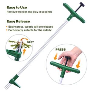 Ohuhu Stand-Up Weeder and Root Removal Tool with 3 Stainless Steel Claws, 39" Long Reinforced Aluminum Alloy Pole Manual Ruderal Remover Weed Puller Hand Tool with High Strength Foot Pedal