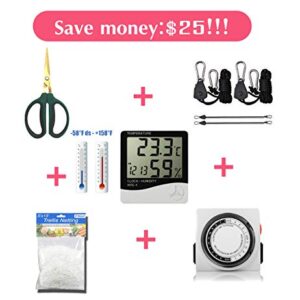 cdmall 60''x32''x80'' Grow Tent Kit Indoor Plant Grow Tent Room + 24 Hour Timer + 60mm Bonsai Straight Scissors + Digital Hygrometer Thermometer + Trellis Nets +1 Pair of Rope Hangers