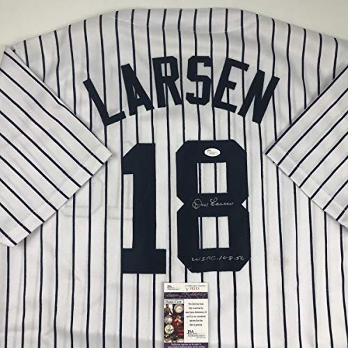 Autographed/Signed Don Larsen New York Pinstripe Baseball Jersey JSA COA