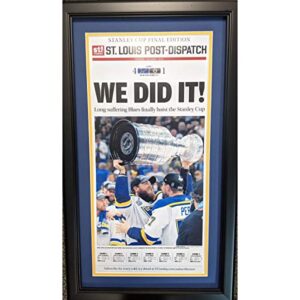 framed st. louis post dispatch we did it blues 2019 stanley cup champions 17x27 hockey newspaper cover photo professionally matted