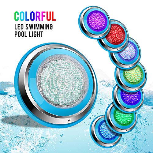 Roleadro Led Underwater Pool Lights, Waterproof IP68 47W RGB Swimming Pool Light Multi Color, 12V AC/DC Led Inground Pool Light Control with Remote Controller （Not Include Transformer- 16ft Cord
