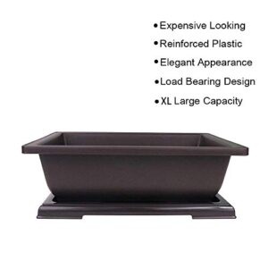 MUZHI 3PCS Large Rectangular Bonsai Tree Pots Planters with Tray 10"