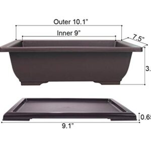 MUZHI 3PCS Large Rectangular Bonsai Tree Pots Planters with Tray 10"