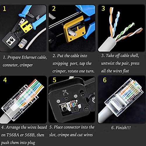 RJ45 Crimping Tool Ethernet Crimper for Cat6 Cat5 Cat5e RJ45 Pass Through Connectors and RJ12 Ends Comes with 20PCS RJ45 Cat6 Connectors and Replacement Blade