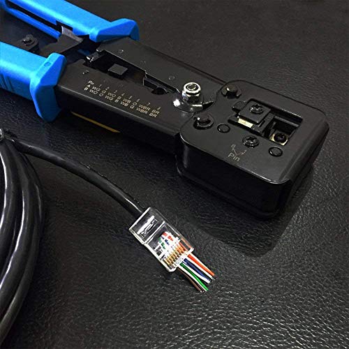 RJ45 Crimping Tool Ethernet Crimper for Cat6 Cat5 Cat5e RJ45 Pass Through Connectors and RJ12 Ends Comes with 20PCS RJ45 Cat6 Connectors and Replacement Blade