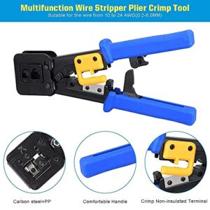 RJ45 Crimping Tool Ethernet Crimper for Cat6 Cat5 Cat5e RJ45 Pass Through Connectors and RJ12 Ends Comes with 20PCS RJ45 Cat6 Connectors and Replacement Blade