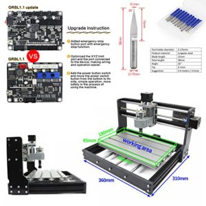 RATTMMOTOR 3018 PRO CNC Wood Router Machine 3 Axis GRBL Control USB Port DIY Mini Small CNC Router Machine Kit Plastic Acrylic PVC PCB Wood Engraver Milling Carving Machine Working Area 30x18x4.5cm