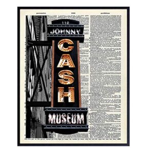 johnny cash museum dictionary art print - vintage upcycled wall art poster - modern chic home decor for bedroom, living room, kitchen, office - gift for country music, nashville fans - 8x10 photo