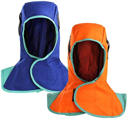 Kevlar Welding Neck Protection, Cut/Scratch/Heat Resistant Neck Protector Shoulder/Drape Match All Kinds Of Welding helmets/Hood/Mask(1PC blue & 1PC orange)