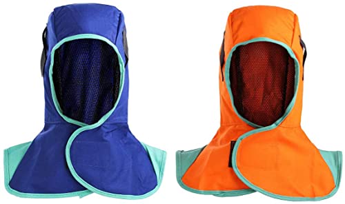 Kevlar Welding Neck Protection, Cut/Scratch/Heat Resistant Neck Protector Shoulder/Drape Match All Kinds Of Welding helmets/Hood/Mask(1PC blue & 1PC orange)