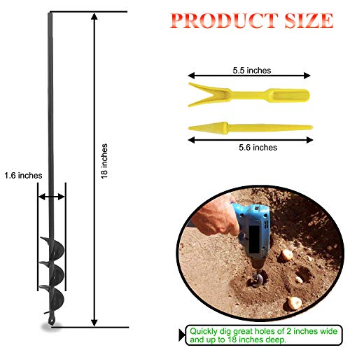 Auger Spiral Drill Bit 18" x 1.6" for Planting, Garden Drill Planter Post Hole Digger, Used to Dirt/Hard Soil/Clay, Rapid Flower Bulb Planter for 3/8" Hex Driver Drill