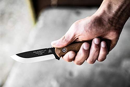 TOPS Knives Fieldcraft 3.5 Fixed Blade Knife, 3.75in, 1095 RC 56-58 Steel Blade, Tan MBROS-01