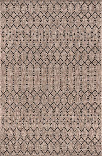 JONATHAN Y SMB108D-8 Ourika Moroccan Geometric Textured Weave Indoor Outdoor Area r.u.g, Bohemian, Rustic, Scandinavian Easy, Bedroom,Kitchen,Backyard,Patio,Non Shedding, Natural/Black, 8 X 10