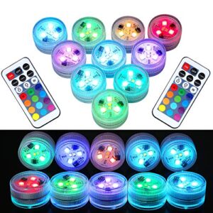 mini submersible led lights with remote control - small tea lights underwater lights battery powered flameless led accent light for party event vase fishtank hot tub