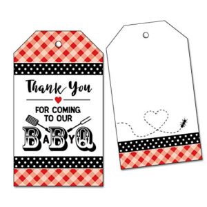25 baby q thank you favor tags for bbq baby shower, barbecue, red