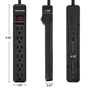 DEWENWILS 25FT Power Strip Surge Protector, 6-Outlet Strips with Low Profile Flat Plug, 15 Amp Circuit Breaker, 500 Joules, Wall Mount, UL Listed