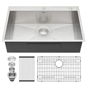 33 drop in sink - kichae 33x22 kitchen sink drop-in topmount single bowl 16-gauge stainless steel kitchen sinks basin