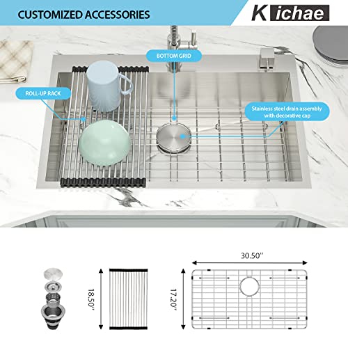 33 Drop In Sink - Kichae 33x22 Kitchen Sink Drop-in Topmount Single Bowl 16-Gauge Stainless Steel Kitchen Sinks Basin