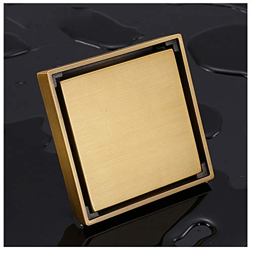 Antique Brass Body Square Floor Drain Hair Catcher Tile Insert Non Slip Shower Drain Cover Embedded for Bathroom Home Hotel Toilet,Removable Flat Cover (Gold)