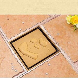 Antique Brass Body Square Floor Drain Hair Catcher Tile Insert Non Slip Shower Drain Cover Embedded for Bathroom Home Hotel Toilet,Removable Flat Cover (Gold)