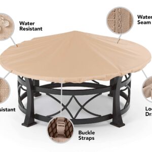 Covermates Round Firepit Top Cover - Heavy-Duty Polyester, Weather Resistant, Drawcord Hem, Fire Pit Covers-Ripstop Tan