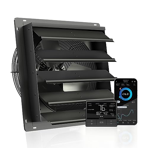 AC Infinity Airlift T16, Shutter Exhaust Fan 16” with Temperature Humidity WiFi Controller, EC-Motor Wall Mount Ventilation and Cooling for Sheds, Attics, Workshops, and Greenhouses