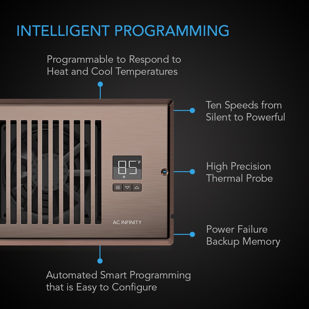 AC Infinity AIRTAP T6, Quiet Register Booster Fan with Thermostat 10-Speed Control, Heating Cooling AC Vent, Fits 6" x 10" Register Holes, Bronze