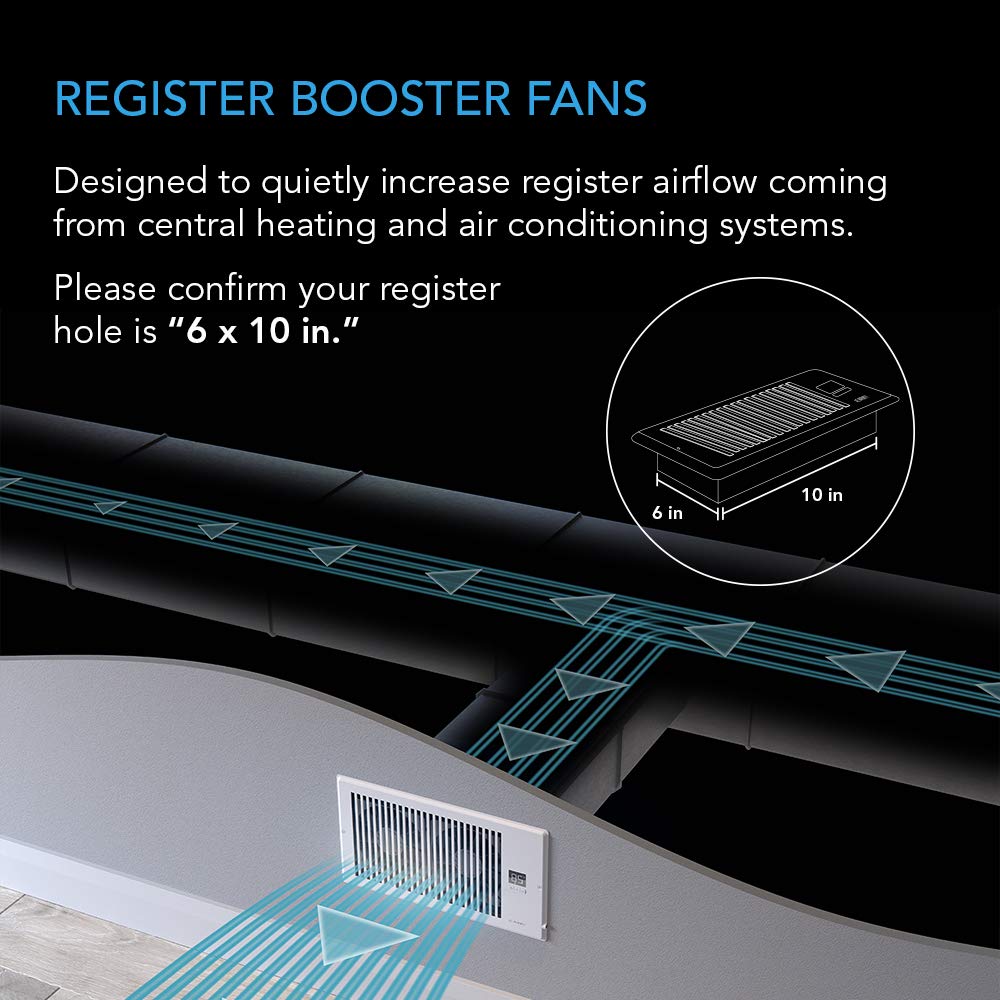 AC Infinity AIRTAP T6, Quiet Register Booster Fan with Thermostat 10-Speed Control, Heating Cooling AC Vent, Fits 6" x 10" Register Holes, Bronze