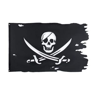 jack rackham flag 3x4.8fts broadsword old skull bones pirate banner creepy ragged