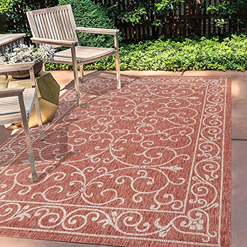 JONATHAN Y Charleston Vintage Filigree Textured Weave Indoor/Outdoor Red/Beige 8 ft. x 10 ft. Area-Rug, Classic,Easy-Cleaning,HighTraffic,LivingRoom,Backyard, Non Shedding (SMB106B-8)