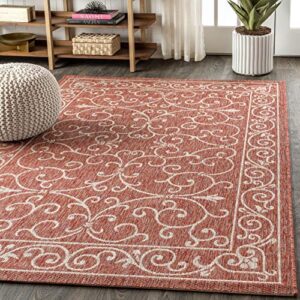 JONATHAN Y Charleston Vintage Filigree Textured Weave Indoor/Outdoor Red/Beige 8 ft. x 10 ft. Area-Rug, Classic,Easy-Cleaning,HighTraffic,LivingRoom,Backyard, Non Shedding (SMB106B-8)