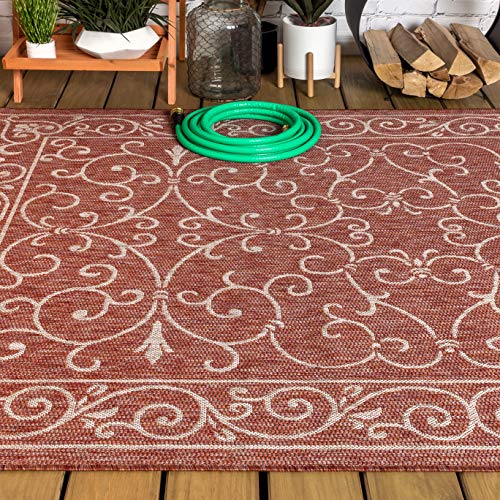 JONATHAN Y Charleston Vintage Filigree Textured Weave Indoor/Outdoor Red/Beige 8 ft. x 10 ft. Area-Rug, Classic,Easy-Cleaning,HighTraffic,LivingRoom,Backyard, Non Shedding (SMB106B-8)