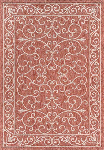 JONATHAN Y Charleston Vintage Filigree Textured Weave Indoor/Outdoor Red/Beige 8 ft. x 10 ft. Area-Rug, Classic,Easy-Cleaning,HighTraffic,LivingRoom,Backyard, Non Shedding (SMB106B-8)