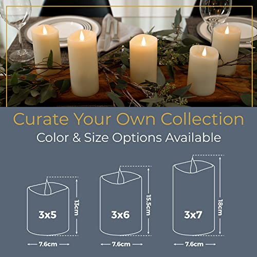 Simply Collected Flickering Flameless Candles Battery Operated with Timer, 800+ Hours Realistic 3D Moving Flame, Battery Candles, Electric LED Candle, Real Wax Pillar, Unscented | White - 3x5 Inches