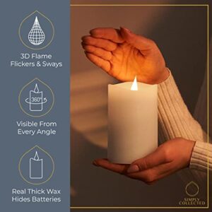 Simply Collected Flickering Flameless Candles Battery Operated with Timer, 800+ Hours Realistic 3D Moving Flame, Battery Candles, Electric LED Candle, Real Wax Pillar, Unscented | White - 3x5 Inches