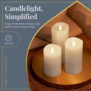 Simply Collected Flickering Flameless Candles Battery Operated with Timer, 800+ Hours Realistic 3D Moving Flame, Battery Candles, Electric LED Candle, Real Wax Pillar, Unscented | White - 3x5 Inches