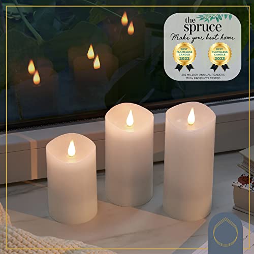 Simply Collected Flickering Flameless Candles Battery Operated with Timer, 800+ Hours Realistic 3D Moving Flame, Battery Candles, Electric LED Candle, Real Wax Pillar, Unscented | White - 3x5 Inches