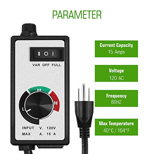 CDMALL Electronic Fan Speed Controller Variable Adjuster for Hydroponics Inline Duct Exhaust Ceiling Fans with 6' Long 120V 15A Cord